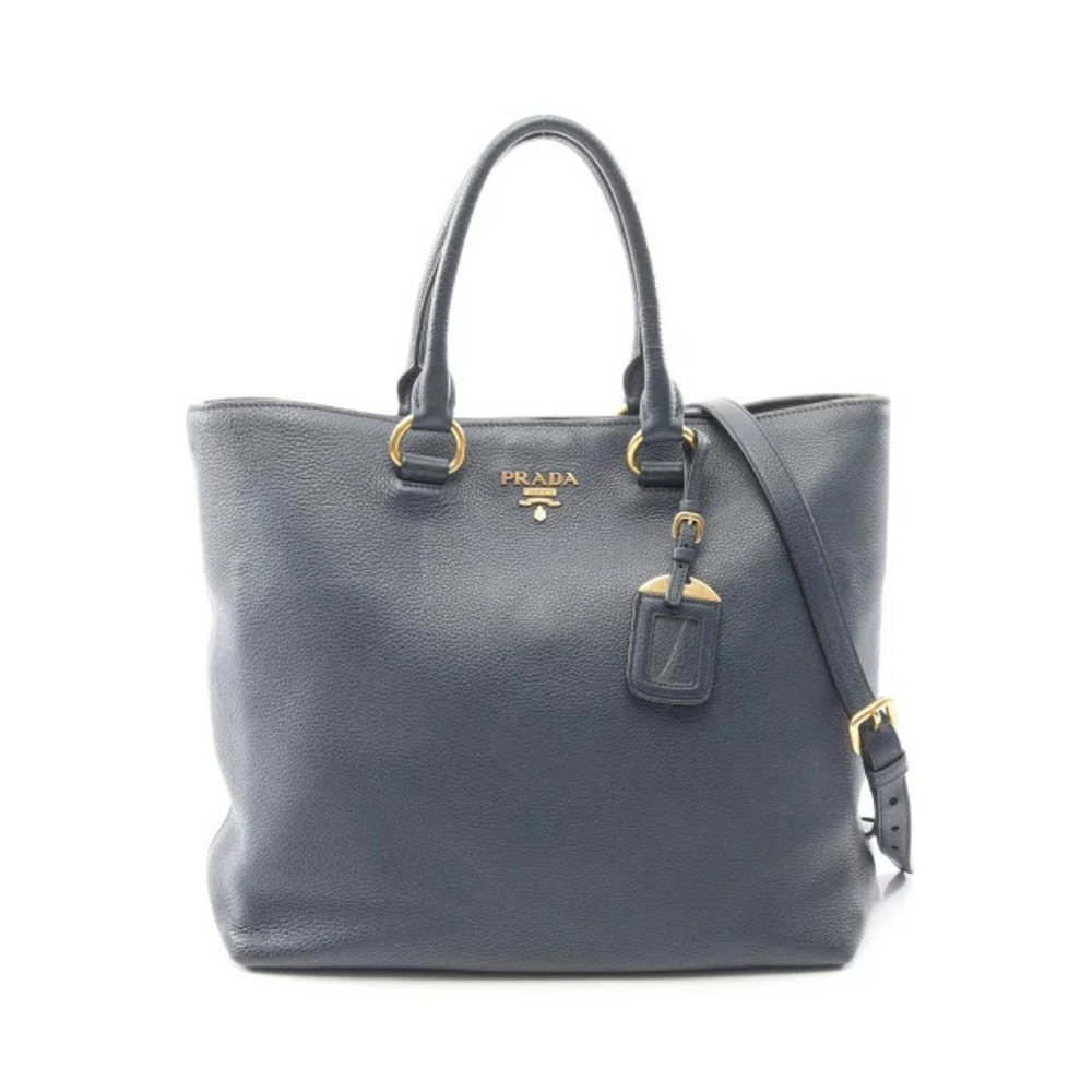 Prada VITELLO PHENIX Tote Bag Leather Navy Blue
